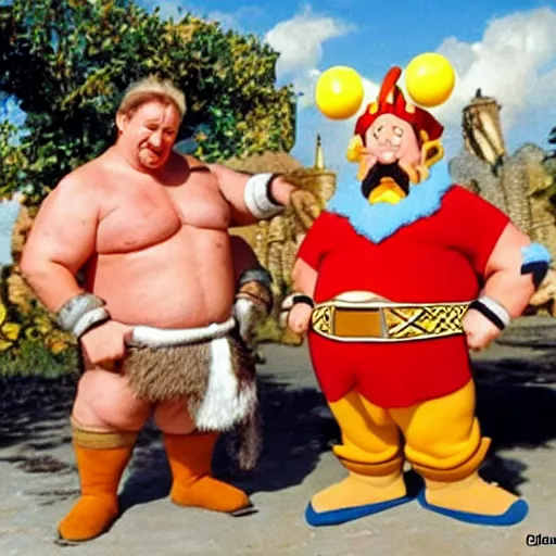 Image similar to Astérix and Obelix posing by Uderzo