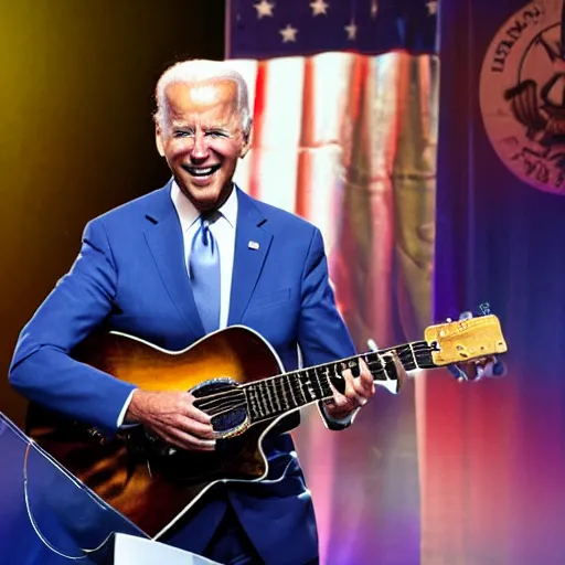 Prompt: joe biden playing guitar on stage