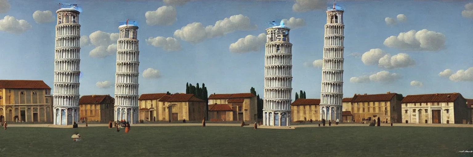 Image similar to Leaning Tower of Pisa oil painting magritte