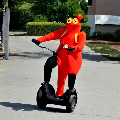 Prompt: elvis riding a segway in a frog costume