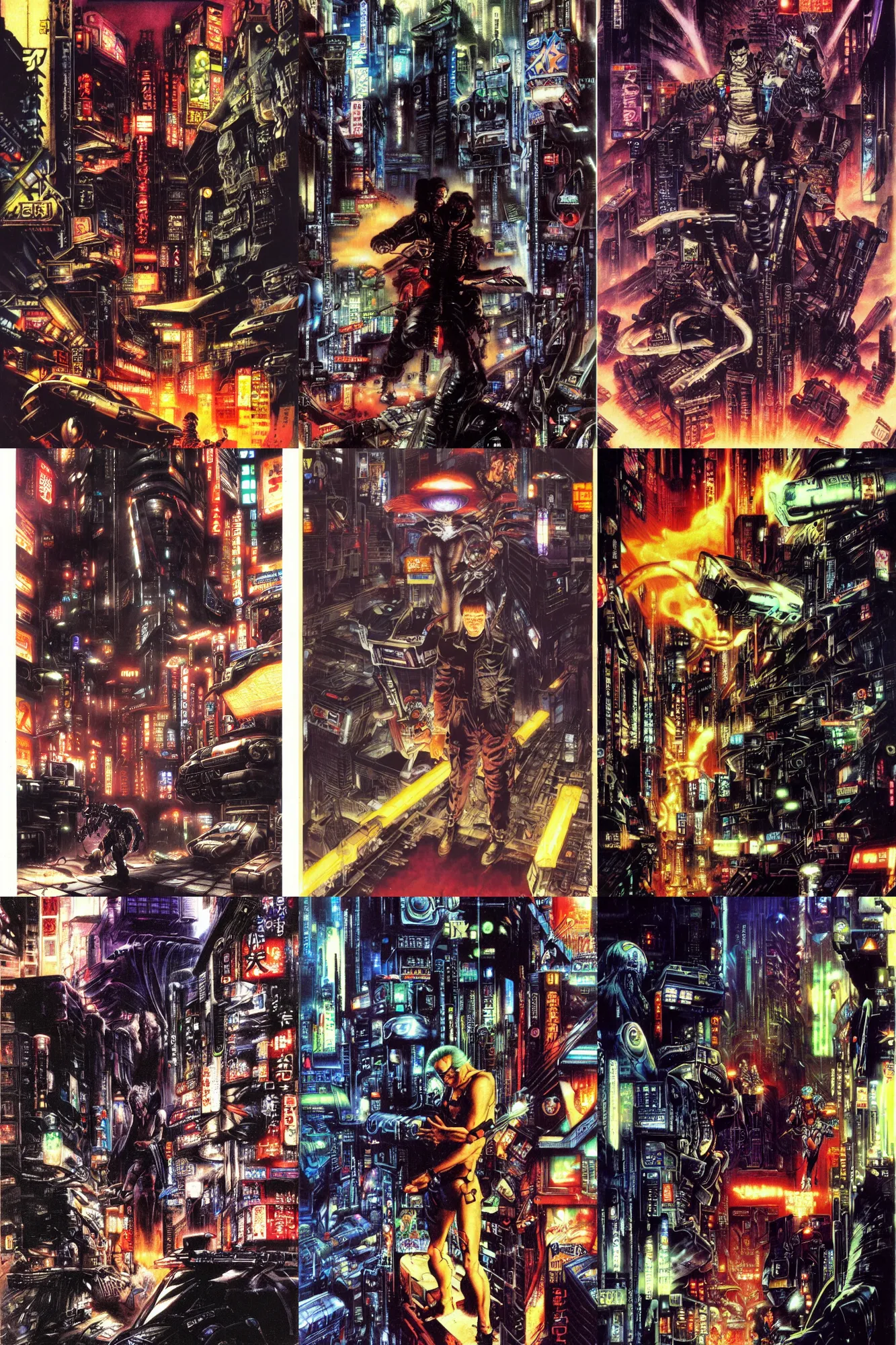 Prompt: neo - tokyo akira, bladerunner, cyberpunk, shadowrun by frank frazetta, ken kelly, simon bisley, richard corben