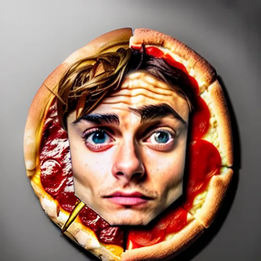 Image similar to epic professional digital award winning food photo of a pizza shaped like zaz efron's face, artstation, cgsociety, epic, stunning, gorgeous, much wow, much detail