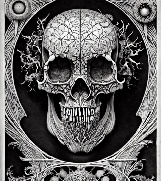 Image similar to art forms of nature by ernst haeckel, memento mori by arthur rackham, ornate antique porcelain beautiful skull mask, ultrasharp, photorealistic, hyperdetailed, octane render, polished, art nouveau, neo - gothic, gothic, intricate ornamental organic filigree, art nouveau botanicals, art forms of nature by ernst haeckel, horizontal symmetry, symbolist, visionary