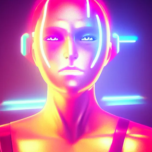 Image similar to female cyberpunk android warrior in the style of beeple, neon lights, photorealistic, hyperrealism, futuristic, 8 k resolution, trending on artstation, cg society, award winning