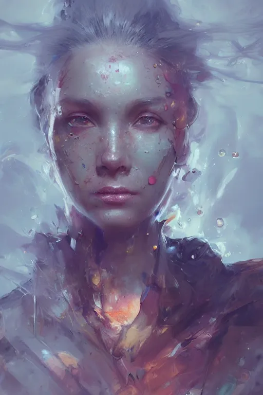 Prompt: face closeup of beautiful girl poured with exploding oil paints, 3 d render, hyper realistic detailed portrait, ruan jia, wlop. scifi, fantasy, hyper detailed, octane render, concept art, by peter mohrbacher, by wlop, by ruan jia