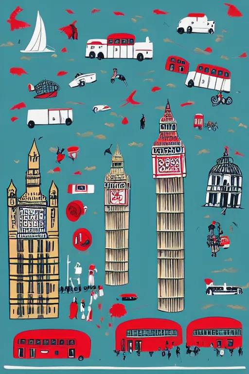 Image similar to london, illustration, in the style of katinka reinke