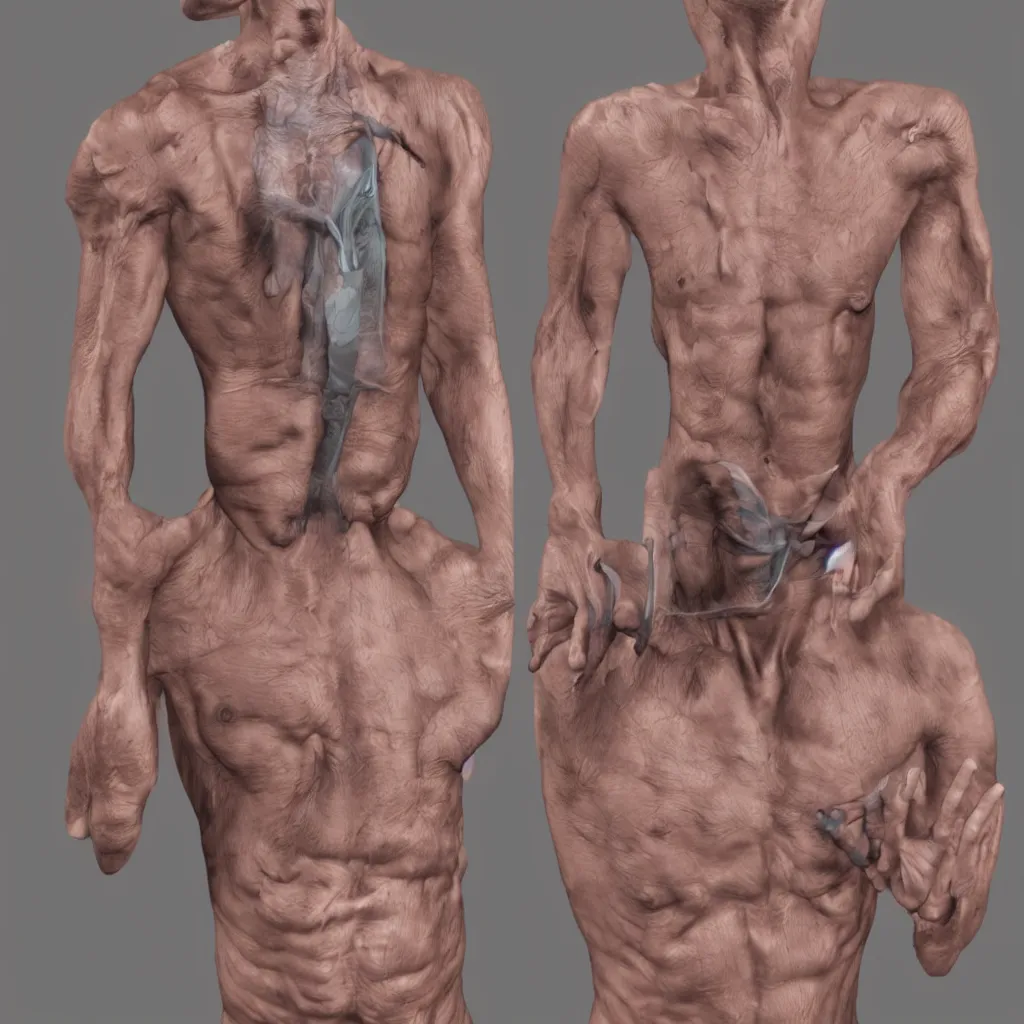 Prompt: the visible man medical model full color photorealistic