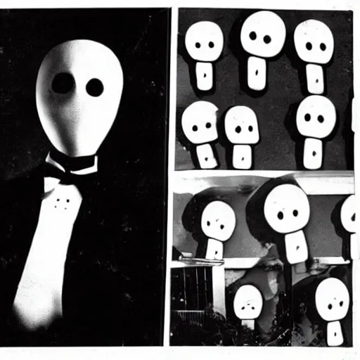 Prompt: a album of slenderman no face from the 1940s