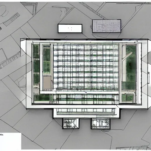 Prompt: floor plan of cultural centre designed by OMA, big foyer, light entering the building, fully equiped, detailed drawing, architecture competition