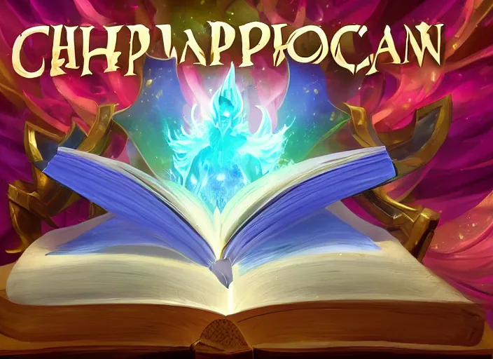 Prompt: champion splashart of a magical book