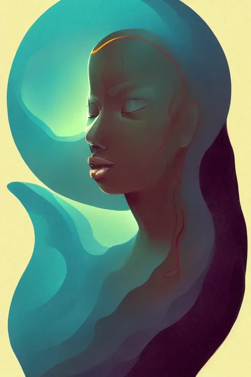 Image similar to 👁👩🏾🌊👾, phantom, dreary, dramatic, fluid, golden ratio, artstation, moebius + loish, hd, long vines,