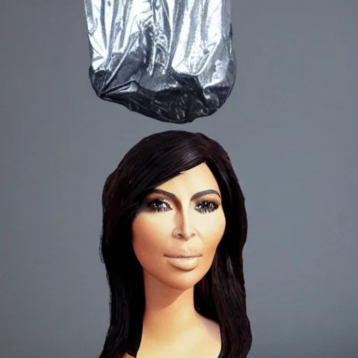 Image similar to a tinfoil sculpture of kim kardashian