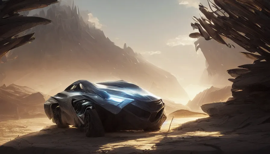 Prompt: a concept suv designed by zaha hadid driving through madagascar, artgerm and greg rutkowski and alphonse mucha, an epic fantasy, volumetric light, detailed, establishing shot, an epic fantasy, trending on art station, octane render, midsommar