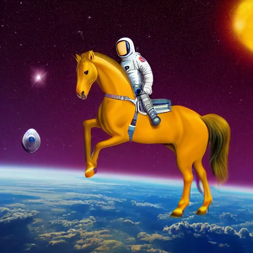 Image similar to A photograph of a horse on top of an astronaut, animal up and human down