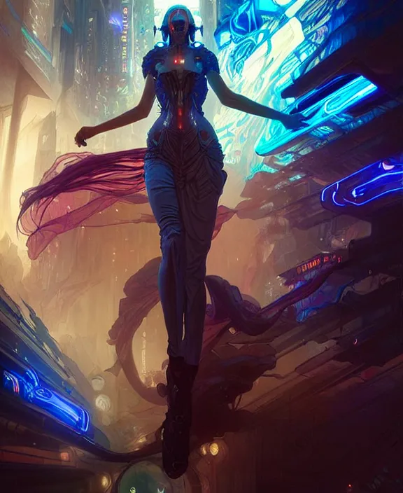 Image similar to a whirlwind of souls rushing inside a cyberpunk metaverse, half body, blue glowin eyes, d d, fantasy, intricate, elegant, highly detailed, colorful, vivid color, digital painting, artstation, concept art, art by artgerm and greg rutkowski and alphonse mucha and ruan jia