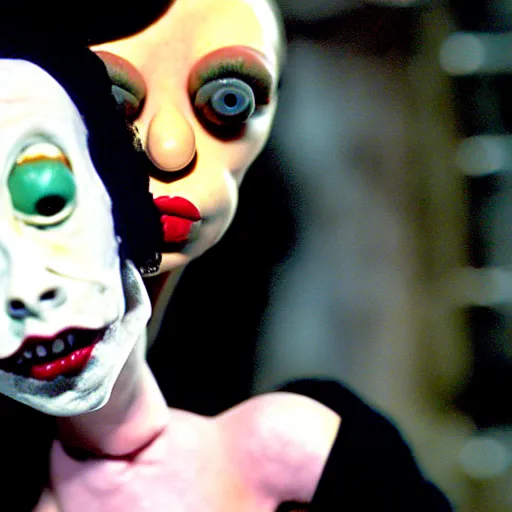 Image similar to claymation jacinda arden, fully - clothed, by jan svankmajer, hyperrealistic, very detailed, tim burton, 3 5 mm film still, gothic, horror, eldritch