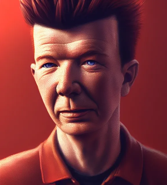 Prompt: render of a red brick with rick astley painted on it, perfect face, cinematic, highly detailed, digital painting, artstation, smooth, hard focus, illustration, art by jessica rossier and and brian froud