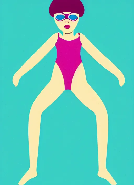 Image similar to portrait of a girl, in retro swimsuit, lying by the pool, minimalist illustration, flat colors, contrasting shadows art by anri matiss
