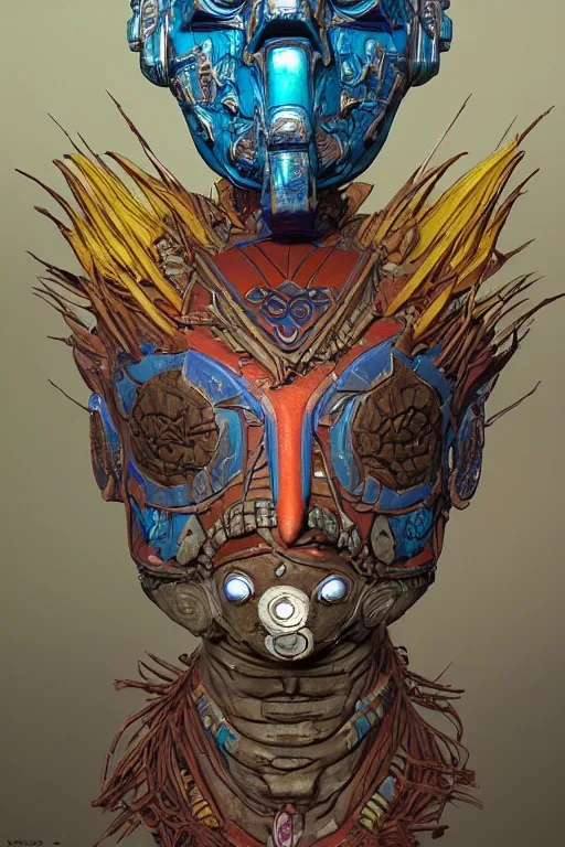 Image similar to tribal vodoo mask feather gemstone global illumination ray tracing hdr that looks like it is from borderlands and by feng zhu and loish and laurie greasley, victo ngai, andreas rocha, john harris