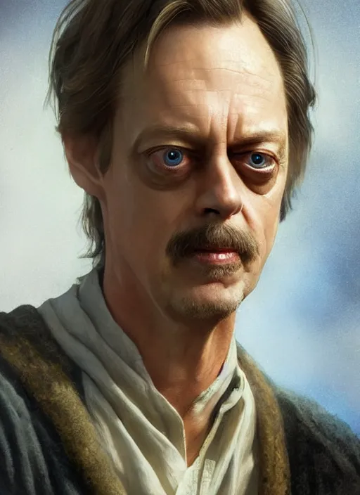 Prompt: steve buscemi in lotr, portrait, high quality, 8 k, soft lighting, realistic face, path traced, by frank frazetta, simon bisley, brom