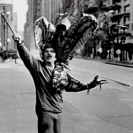 Prompt: ripped physique winged man Norm MacDonald disguised as a mothra whilst wearing a traffic cone hat bilquis evely