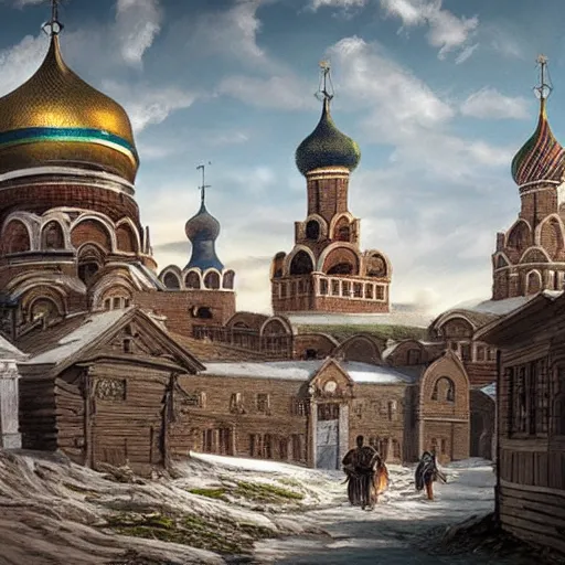 Prompt: photo fantastic ancient Russian city of Kitezh, concept art,