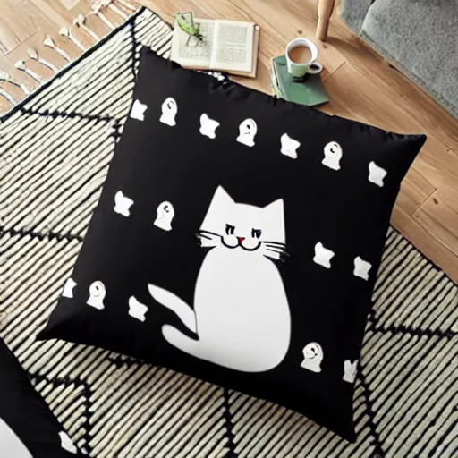 Prompt: pillow with cute cartoon cats pattern