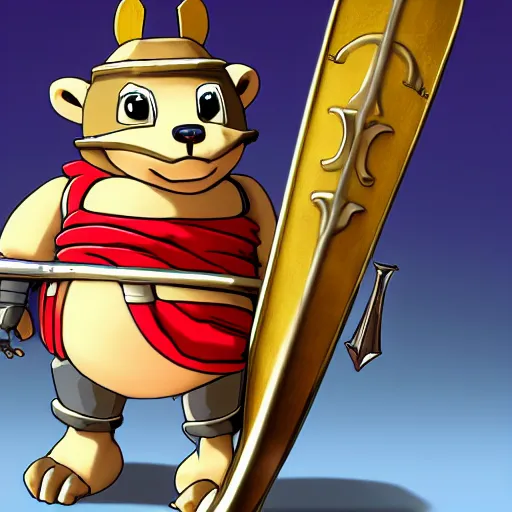 Image similar to anthropomorphic beaver, medieval holy crusader knight, holding enormous sword, character design, original design by akira toriyama, anime, 8k, trending on artstation