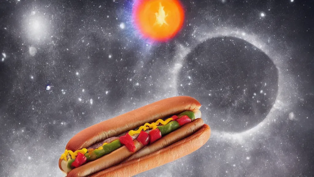 Prompt: the last hot dog in the universe, epic lighting, detailed photograph