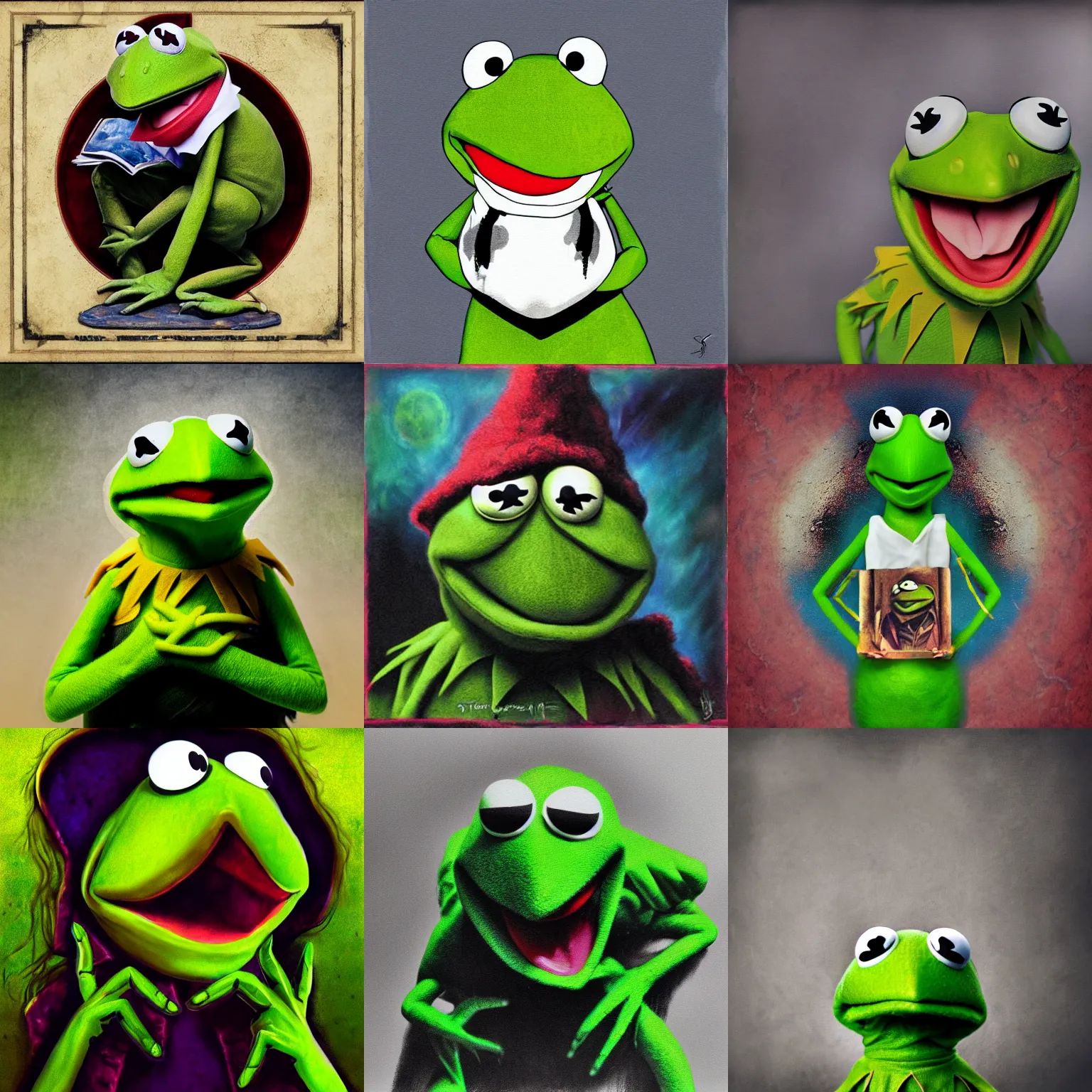 Prompt: photographic painting of kermit the frog, kamelot album cover, by stefan heilemann, trending on artstation