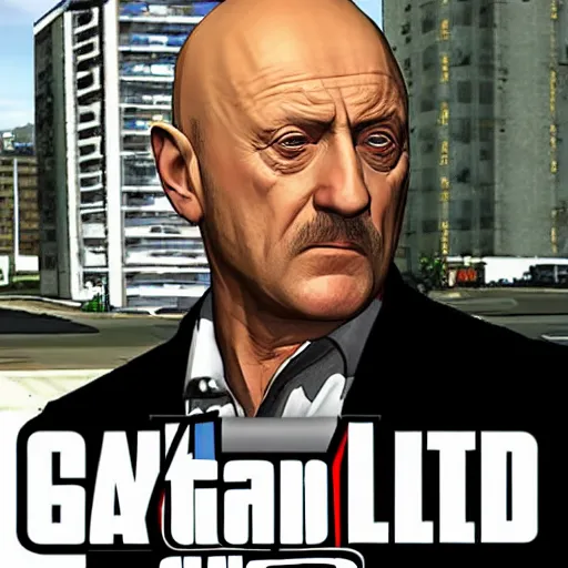 Image similar to Jonathan Banks aka Mike Ehrmantraut from Better Call Saul as a GTA character portrait, Grand Theft Auto, GTA cover art