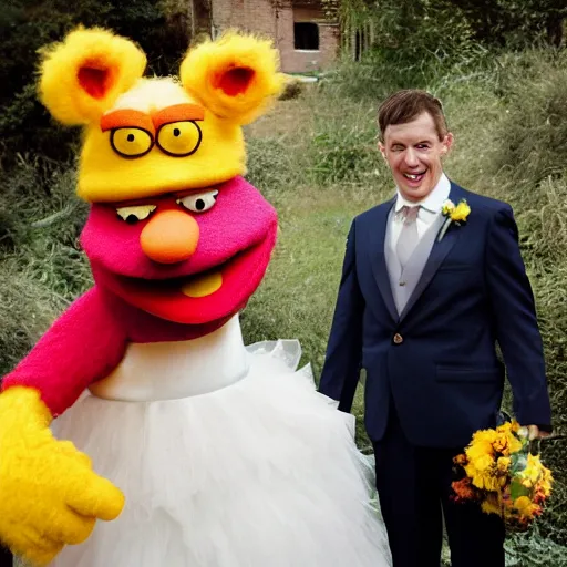 Image similar to bert and ernie wedding photography by annie leibowitz