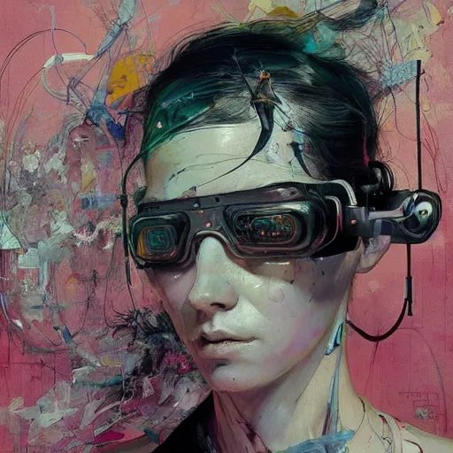 Prompt: woman in a vr headset, cyberpunk in the style of adrian ghenie, esao andrews, jenny saville,, surrealism, dark art by james jean, takato yamamoto