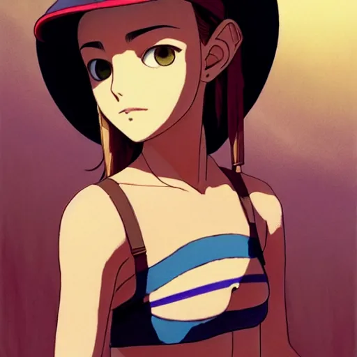 Image similar to beautiful boyish natalie portman alluring gravure model in majora's mask, wearing wooden mask and baseball cap and leotard, street wear with subtle mayan patterns, aztec bathing suit, gapmoe yandere grimdark, trending on pixiv fanbox, painted by greg rutkowski makoto shinkai takashi takeuchi studio ghibli, akihiko yoshida