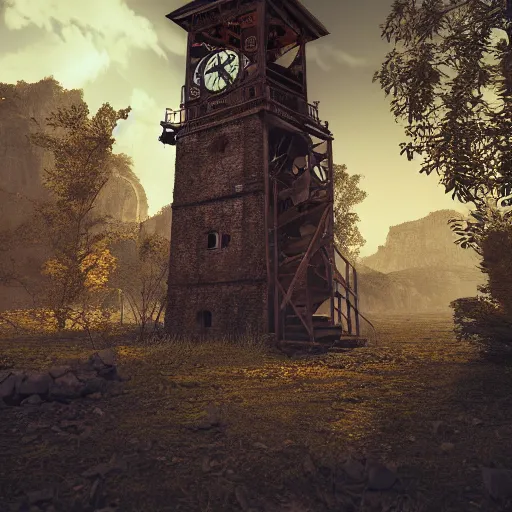 Image similar to an abandoned old rusty clocktower in a dark enormous cave, Low level, digital art, unreal engine, WLOP, trending on artstation, 4K UHD image, octane render