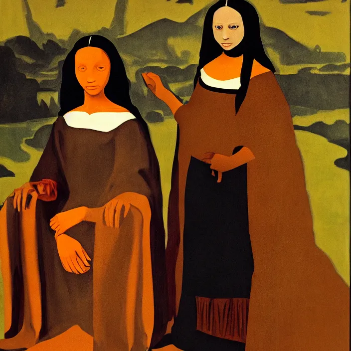 Image similar to an Afro American girl as Mona Lisa by Jacob Lawrence