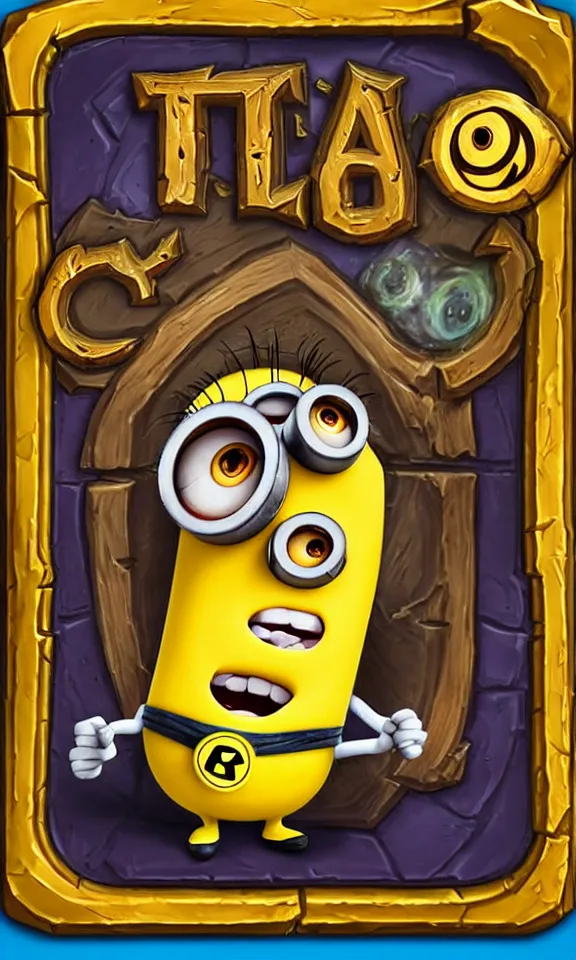 Prompt: hearthstone card with a usual border with atack and health depicting minions from despicable me.