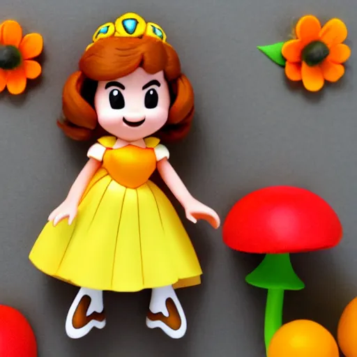 Image similar to Princess Daisy of the mushroom kingdom in a yellow and orange dress holding a floral sword, 4k, 100lb cardstock
