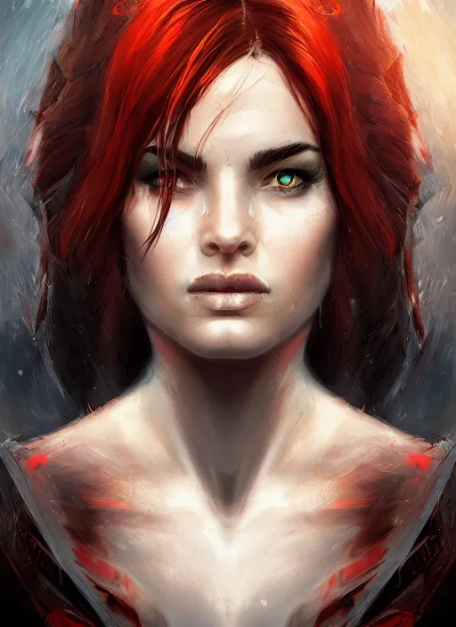 Prompt: face portrait of the empress of flames, perfect face details, symmetry, digital painting, trending on artstation and deviantart, epic composition, dynamic, highly detailed, ross draws, wlop, 8 k