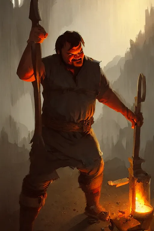 Image similar to jack black the blacksmith by greg rutkowski