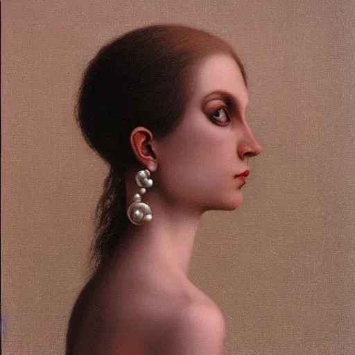 Image similar to goth woman with pearl earrings painting by Zdzisław Beksiński