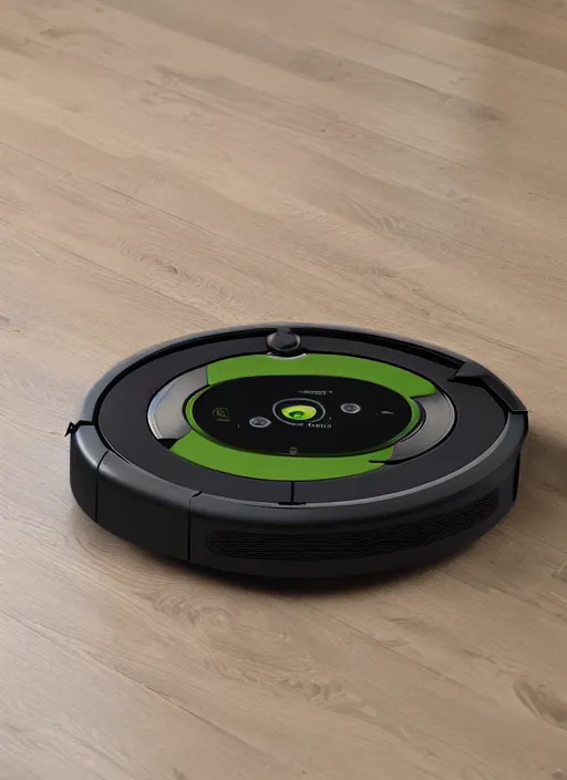 Image similar to A robot roomba standing on its own mechanical limbs, professional 3D render, studio quality, octane render