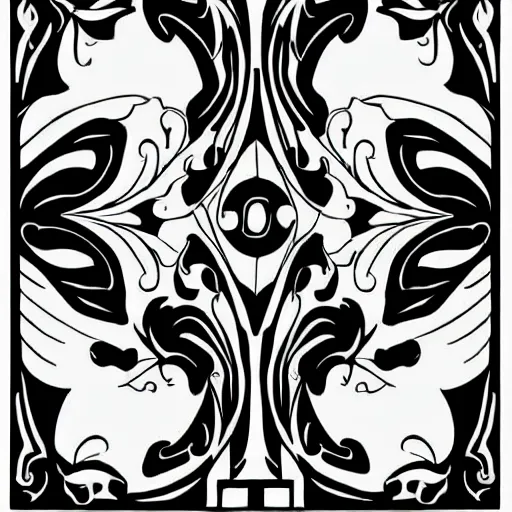 Prompt: a simplified black and white woodcut based illustration about a optical illusion, created in Adobe illustrator and Coreldraw, in the style of art nouveau and classic tattoos, black ink shading on white background, smooth and clean vector curves, no jagged lines, vinyl cut ready