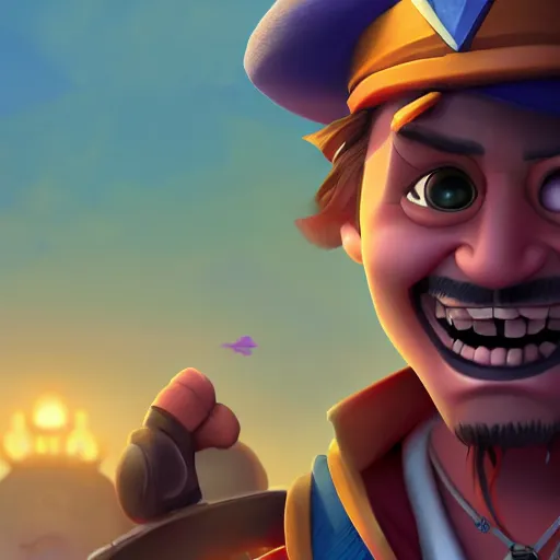 Image similar to Johnny Depp as a Clash Royale character, mattepainting concept Blizzard pixar maya engine on stylized background splash comics global illumination lighting artstation lois van baarle, ilya kuvshinov, rossdraws