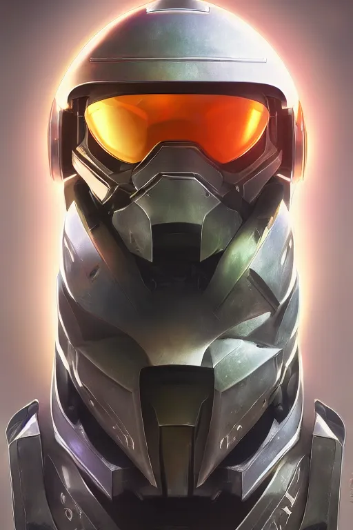 Image similar to robot ninja mask helmet halo master chief radiating a glowing aura global illumination ray tracing hdr fanart arstation by ian pesty and katarzyna da „ bek - chmiel