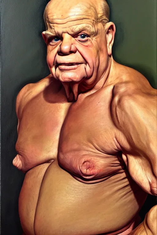 Prompt: don rickles as an elderly muscular bodybuilder, oil painting by john currin and lucien freud, detailed art