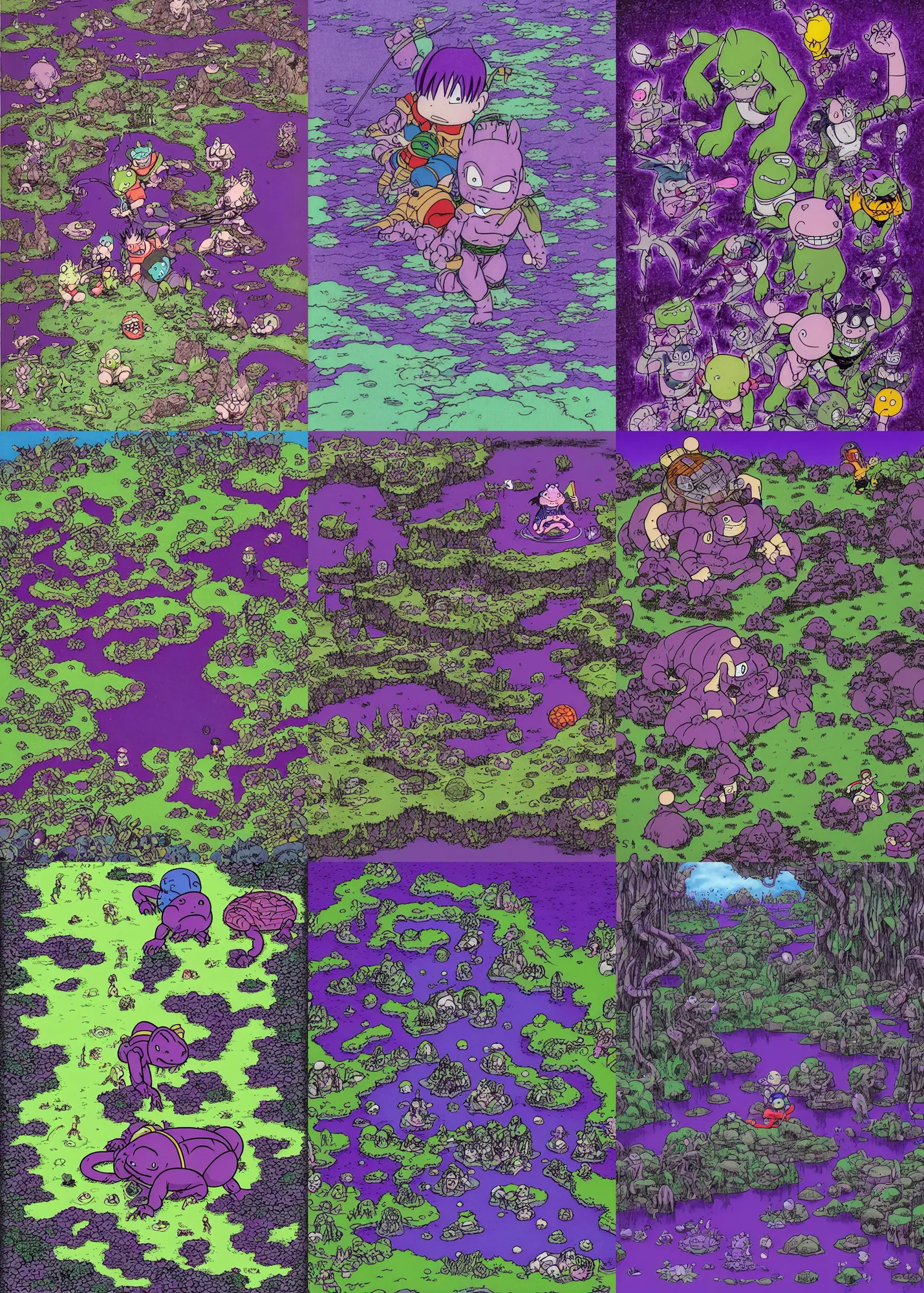 Prompt: dark purple swamp, by akira toriyama