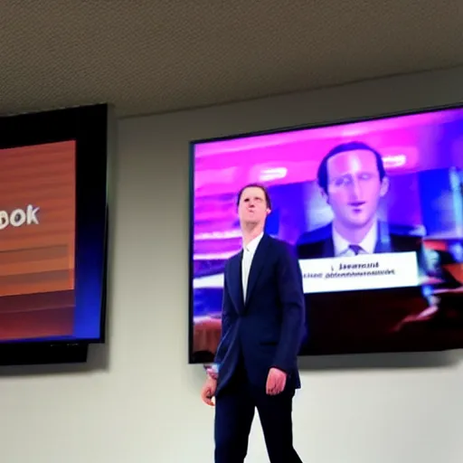 Prompt: mark zuckerburg glitching during press conference