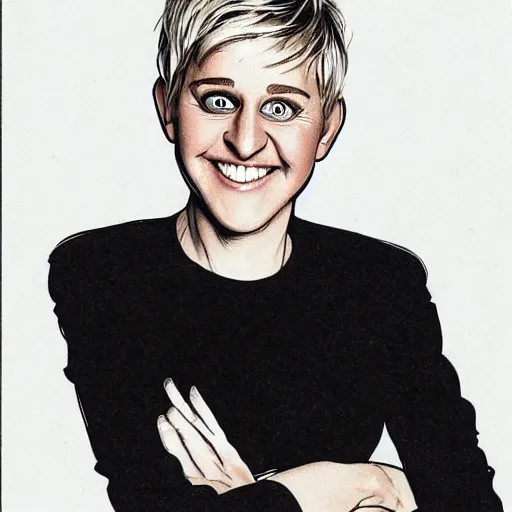 Prompt: ellen degeneres drawn by mort drucker