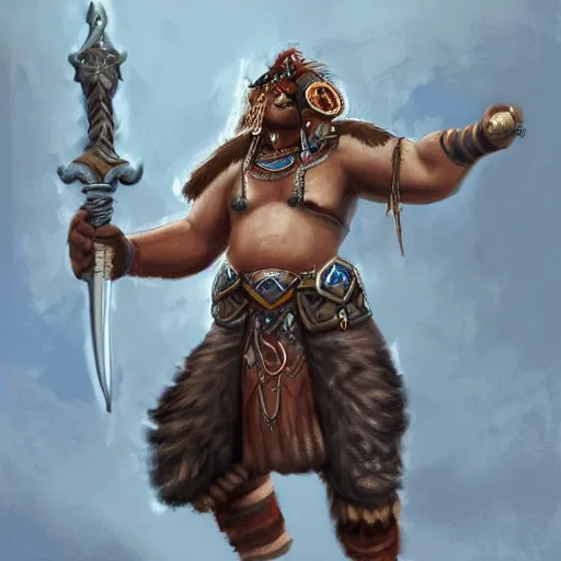 Image similar to A Tauren warrior wielding a two handed sword, digital painting, detailed, realism